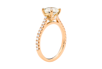 Stunning round brilliant cut diamond set on rose gold band. Available in White Gold, Yellow Gold, Rose Gold or Platinum