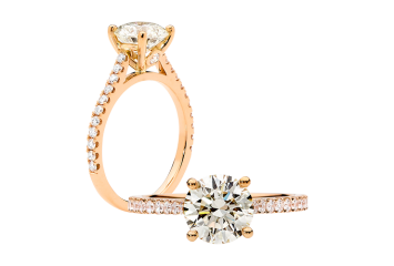 Stunning round brilliant cut diamond set on rose gold band. Available in White Gold, Yellow Gold, Rose Gold or Platinum