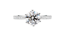 Modern tapered solitaire ring available in white gold or platinum.