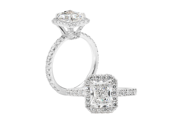 Custom made radiant Halo made to order in white gold or platinum. Available in White Gold, Yellow Gold, Rose Gold or Platinum