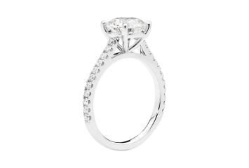 Modern Cathedral style ring with round brillaint cut diamond. Available in White Gold, Yellow Gold, Rose Gold or Platinum
