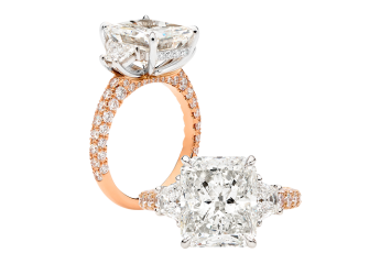 Radiant solitaire ring available in platinum or rose gold. Available in White Gold, Yellow Gold, Rose Gold or Platinum