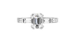 Emerald cut diamond ring available in while gold or platinum.