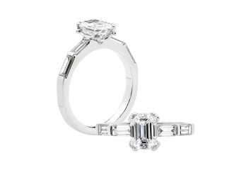 Emerald cut diamond ring available in while gold or platinum. Available in White Gold, Yellow Gold, Rose Gold or Platinum