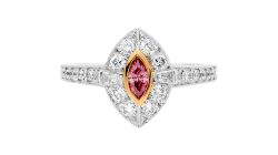 Pink marquise brilliant cut diamond ring available in white or rose gold.