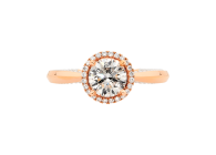 Round brilliant cut Halo ring available in rose gold. Available in White Gold, Yellow Gold, Rose Gold or Platinum
