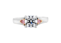 Argyle pink round and pear brilliant cut ring available in platinum and white gold. Available in White Gold, Yellow Gold, Rose Gold or Platinum