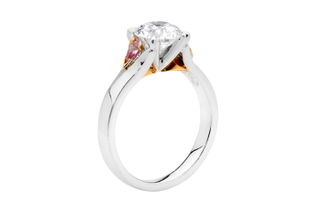 Argyle pink round and pear brilliant cut ring available in platinum and white gold. Available in White Gold, Yellow Gold, Rose Gold or Platinum