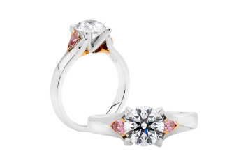 Argyle pink round and pear brilliant cut ring available in platinum and white gold. Available in White Gold, Yellow Gold, Rose Gold or Platinum