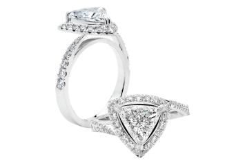 Stunning Trilliant Halo ring available in white gold or platinum. Available in White Gold, Yellow Gold, Rose Gold or Platinum