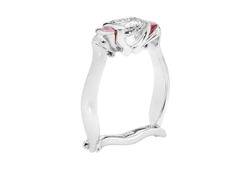 Emeral and marquise cut Trilogy ring available in white gold or platinum. Available in White Gold, Yellow Gold, Rose Gold or Platinum