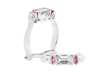 Emeral and marquise cut Trilogy ring available in white gold or platinum. Available in White Gold, Yellow Gold, Rose Gold or Platinum