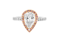 Pear brilliant cut Halo available in white or rose gold. Available in White Gold, Yellow Gold, Rose Gold or Platinum