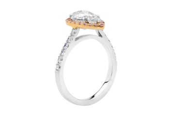 Pear brilliant cut Halo available in white or rose gold. Available in White Gold, Yellow Gold, Rose Gold or Platinum