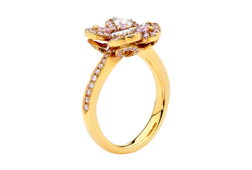Heart and round brilliant cut heart shape diamonds available in rose gold. Available in White Gold, Yellow Gold, Rose Gold or Platinum