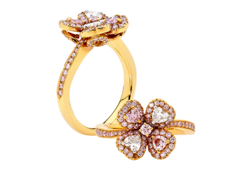 Heart and round brilliant cut heart shape diamonds available in rose gold. Available in White Gold, Yellow Gold, Rose Gold or Platinum