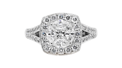 Art deco cluster ring available in white gold or platinum.