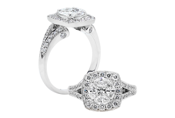 Art deco cluster ring available in white gold or platinum. Available in White Gold, Yellow Gold, Rose Gold or Platinum
