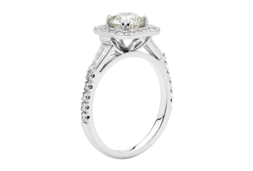 Art Deco round brilliant cut ring available in white gold or platinum. Available in White Gold, Yellow Gold, Rose Gold or Platinum