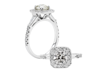 Art Deco round brilliant cut ring available in white gold or platinum. Available in White Gold, Yellow Gold, Rose Gold or Platinum