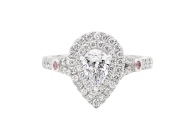 Pear brilliant cut Halo ring available in white gold or platinum. Available in White Gold, Yellow Gold, Rose Gold or Platinum