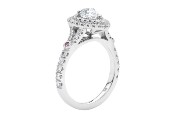 Pear brilliant cut Halo ring available in white gold or platinum. Available in White Gold, Yellow Gold, Rose Gold or Platinum