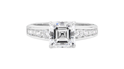 Asscher cut solitaire ring available in white gold or platinum.