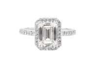 Emerald cut Halo diamond ring available in white gold or platinum. Available in White Gold, Yellow Gold, Rose Gold or Platinum