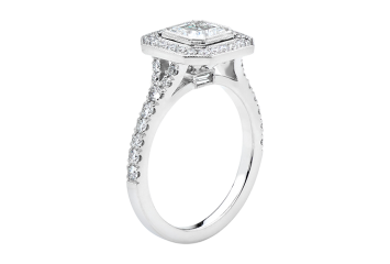 Asscher cut Halo ring available in white gold or platinum. Available in White Gold, Yellow Gold, Rose Gold or Platinum
