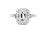 Emerald cut Halo diamond ring available in white gold or platinum. Available in White Gold, Yellow Gold, Rose Gold or Platinum