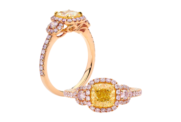 Cushion cut argyle pink diamond ring available in rose or yellow gold. Available in White Gold, Yellow Gold, Rose Gold or Platinum