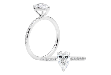 Pear brilliant cut diamond ring available in white gold or platinum. Available in White Gold, Yellow Gold, Rose Gold or Platinum