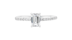 Emerald cut Solitaire ring available in white gold or platinum.