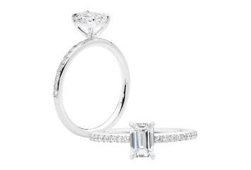 Emerald cut Solitaire ring available in white gold or platinum. Available in White Gold, Yellow Gold, Rose Gold or Platinum