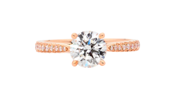 Round brilliant 4 claw diamond ring available in rose gold.