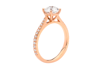 Round brilliant 4 claw diamond ring available in rose gold. Available in White Gold, Yellow Gold, Rose Gold or Platinum