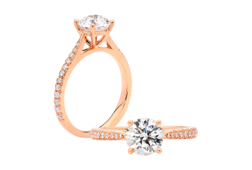 Round brilliant 4 claw diamond ring available in rose gold. Available in White Gold, Yellow Gold, Rose Gold or Platinum