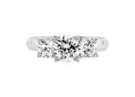 Round brilliant cut Trilogy ring available in white gold or platinum. Available in White Gold, Yellow Gold, Rose Gold or Platinum