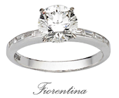 Round Brilliant Cut Diamond Ring featuring Baguette Diamonds In The Shoulder