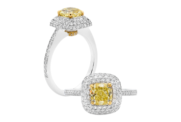 Pave set Halo ring with cushion cut available in white or yellow gold. Available in White Gold, Yellow Gold, Rose Gold or Platinum