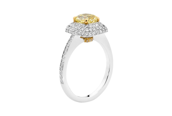 Pave set Halo ring with cushion cut available in white or yellow gold. Available in White Gold, Yellow Gold, Rose Gold or Platinum