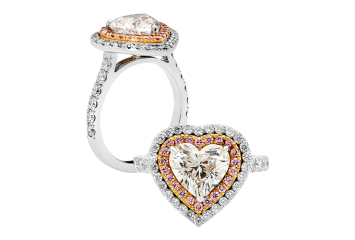 Heart double Halo with brilliant cut available with white or rose gold. Available in White Gold, Yellow Gold, Rose Gold or Platinum