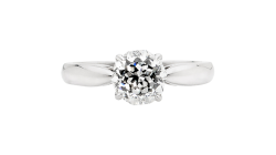 Tapered meteor solitaire ring available in white gold or platinum.
