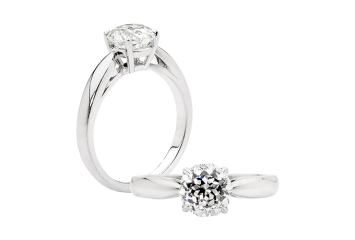 Tapered meteor solitaire ring available in white gold or platinum. Available in White Gold, Yellow Gold, Rose Gold or Platinum