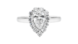Pear brilliant cut Halo ring available in white gold or platinum.
