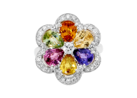 Stunning petal ring with round and pear brilliant cut diamonds and gemstones. Available in White Gold, Yellow Gold, Rose Gold or Platinum