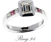 Bezel Set Emerald Cut Diamond Ring featuring Argyle Pink Round Brilliant Cut