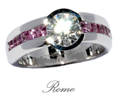 Half Bezel Round Brilliant Cut featuring Pink Sapphires Channel Set Ring